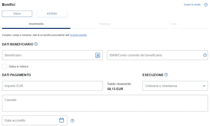 come fare bonifico istantaneo fineco